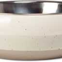 Fringe Studio Speckled Stripe Ivory Small Ceramic Pet Bowl W/Stainless Steel Bowl Insert (5" Diameter x 1.75" H, 13 fl.oz.), PetShop Collection (793SM001)