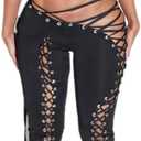 NIFTRIRY Sexy Club Outfits for Women Two Piece Set Halter Tube Tops High Waist Lace-Up Pants Matching Sets, Small