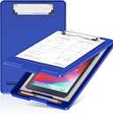 Clipboard with Storage, Plastic Storage Nursing Slim Clipboard with Low Profile Clip, Foldable Letter Size for Nurse, Kid, Salary, Coach, Jobsite, Industrial, Office(9" x 13"x 0.8", Blue)