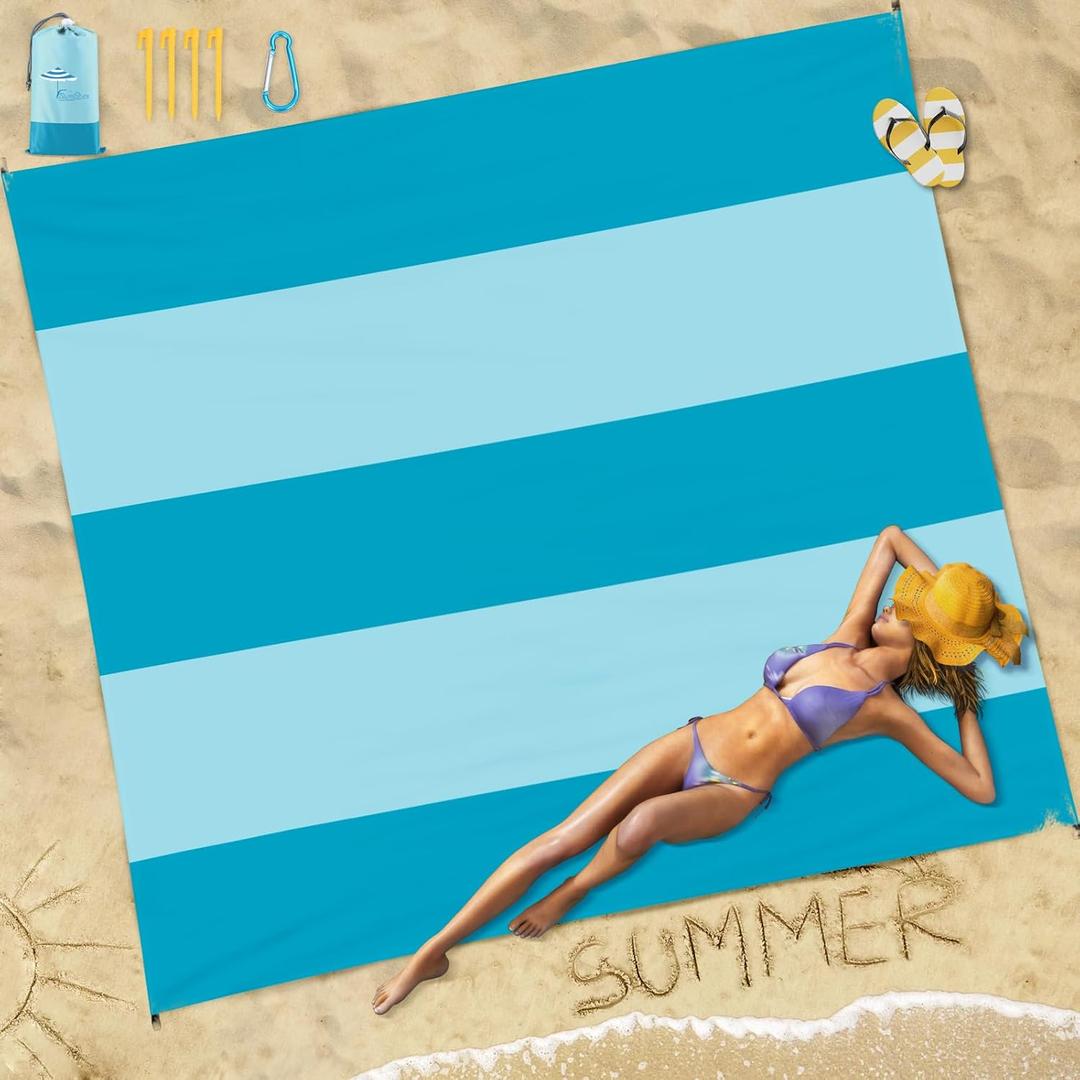 Famstar Beach Blanket Sandproof Waterproof 78''×81''1-5 Adults Oversized, Compact Lightweight Durable Beach Mat for Travel Camping Hiking Picnic Blanket