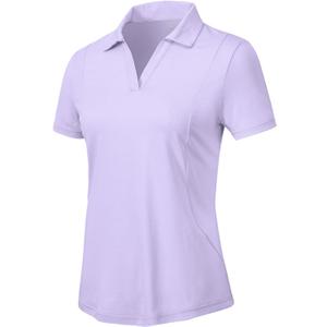 YSENTO Womens Golf Apparel Shirts Clothes V-Neck Tops Collared UPF 50+ Dry Fit Short Sleeve Tennis Polo Shirts (Medium, Light Purple)