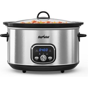Programmable Slow Cooker with Delay Function, 8.5 QT Portable Multi-Cooker for Family and Gatherings, Food Warmer with Adjustable Temp, Warmer with Digital Timer, Dishwasher-Safe, Silver