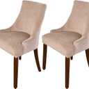 MIFXIN Velvet Wingback Chair Cover Slipcover Stretch Washable Arm Chair Protector Seat Cover for Dining Room Banquet Home Party Decor (Set of 2,Khaki)