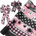 Whaline 6 Roll Halloween Wired Edge Ribbon Ghost Boo Spider Web Ribbon Pink Black Fabric Ribbons for Wreath Bow Making DIY Crafts Wrapping, 30 Yard
