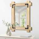 Rectangle Hanging Wall Mirror Farmhouse Wood Mirror with Frame Rustic Mirror for Wall Decorative for Bathroom Living Room Vanity Bedroom Vintage Wall Decor White Large 26"x18" (Natural)