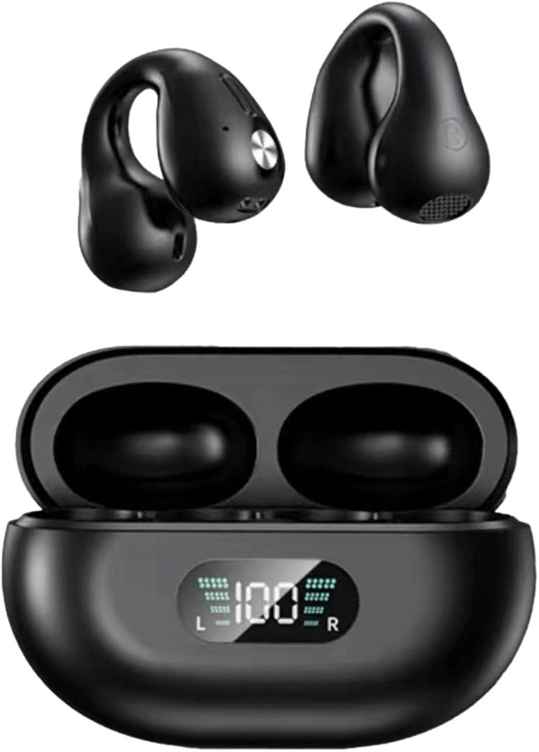 Septpenta Smart Wireless Earbuds Bluetooth, Open Ear Noise Cancelling Earbuds with Wireless Charging Case and Power Digital Display Bluetooth Headset for Sports(Black)