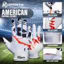 Youth Football Gloves Sticky Silicone Grip Tacky Wide Receiver Football Gloves (White JKR)