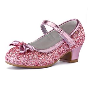 K KomForme Girl's Dress Shoes Mary Jane Glitter 1 in Low Heel Wedding Party Princess Shoes for Toddler/Little/Big Kids Pink Size 33