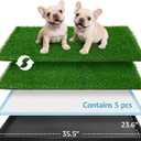 Grass Pad for Dogs Potty: 35.5 x 23.6 Indoor Dog Grass Pad with Tray 2 Pcs Replacement Artificial Grass Mats-5 Pics Disposable Puppy Pads for Puppy Training Apartment,Balcony & Apartment Use