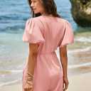 Cicy Bell Womens Cute Rompers Bow Front Puff Sleeve V Neck Short Jumpsuits Sexy Summer Outfits with Pockets (Pink)