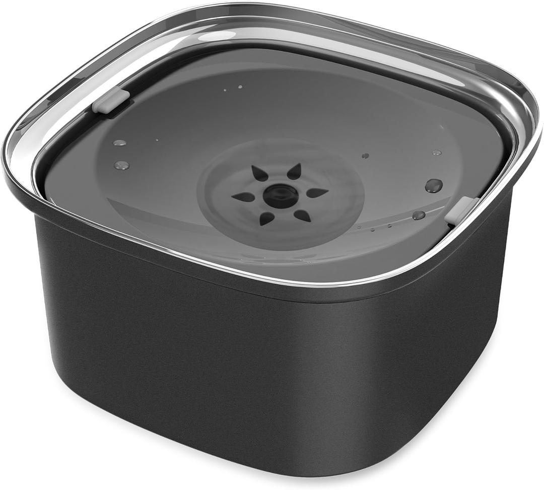 Decflow Stainless Steel Slow Drinking Dog Bowl with Lid - 3L Travel Pet Water Dispenser, Black