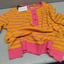 PRETTYGARDEN Womens Fall 2026 Striped Oversized Sweatshirt Long Sleeve Button Up Henley Neck Waffle Knit Pullover Tunic Tops (Large, Striped Yellow Pink)