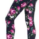 Ndoobiy Women's Printed Leggings Full-Length Plus Size Workout Legging Pants Soft Capri M1-Roses69-2 M