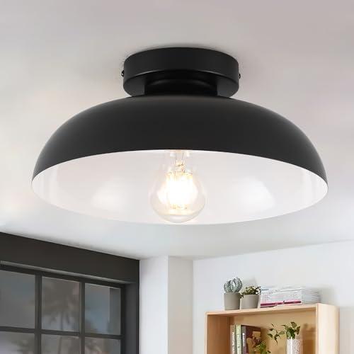 PAKOKULA Black Semi Flush Mount Ceiling Lights, Industrial Ceiling Light 12 Inch Close to Ceiling Light Fixtures for Bedroom Entryway Kitchen Hallway Porch Foyer Bathroom Laundry Barn