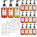 Mumufy Set of 7 Coffee Syrup Dispenser PET Syrup Pump Bottle Black Plastic Container with 27 Labels for Kitchen Restaurant Home Bar Accessories Organization(11.8 oz)