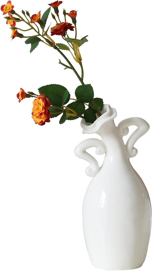 Vase with Attitude, White Ceramic Small Neck Vases, Novel and Lovely Unique Shape Vase, 7inch Modern Home Decoration Vases, Can Be Used As A Decoration for Dining Table Bookcase and Desk (One Size)