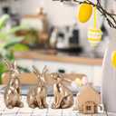 DoubleFill 3 Pcs Gold Wooden Bunny Figurines Vintage Rabbit Statues Easter Bunny Statue Table Decoration for Spring Tabletop Decor Easter Gifts Home Office Decor Party Supplies
