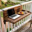 Balcony Bar Table for Railings, Rustic Solid Wood 35.4"x15.7" Outdoor Patio Side Desk, Holds 80 lbs, Adjustable Clamp, Easy Assembly,Fits 4.4" or Less Top Rail, 35.4 x 15.7 x 11.8 inches