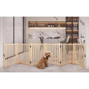 YOCAN Non-Painted Wooden Freestanding Dog Gates for The House,Doorways, Stairs,Wood Dog Fences Indoor Pet Gate,Step Over Fence-6 Panel H:23