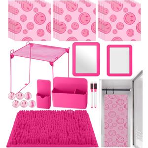 Patelai 26 Pcs Locker Accessories Magnetic Locker Wallpaper Back to School Essentials for Girls Dormitory Organizer and Decorating Kit(Rose Red,Smile)
