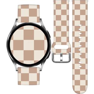Watch Bands Compatible with Samsung Galaxy Watch 40mm 42mm 44mm 45mm 46mm, 20mm Pattern Replacement Silicone Strap for Galaxy Wacth 7/ 6/ 5/ 4/ 5/ 5 Pro/ Wacth 4 Classic/ Wacth 3 (41mm)/ Wacth Active 2 (Checkered-Brown)