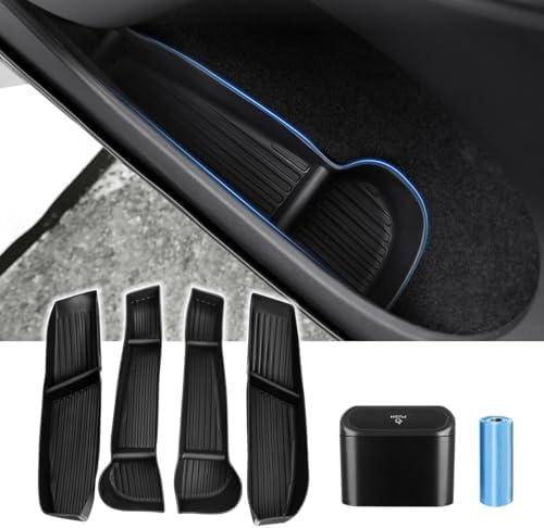Canvcle Car Door Side Storage Box and Trash Can for 2020-2024 Tesla Model Y (Not for Juniper) Accessories Front Rear Door Insert Tray Organizer Slot Storage Protector with Trash Can 6PCS