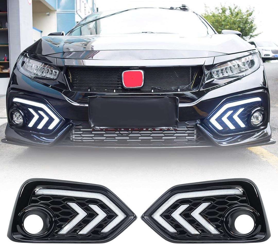 Daytime Running Lights Compatible with Honda Civic Hatchback 2017-2019, LED DRL Assembly Driving Lamp Kit with Turn Signal Lights