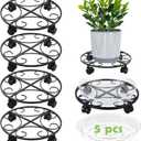 12" Metal Plant Caddy with Wheels 5 Packs Rolling Plant Stands Indoor Wheeled Plant Dolly Heavy-duty Pot Mover Roller Base Outdoor Plant Trolley Cart with Brake Casters Water-proof Dust-proof, Black