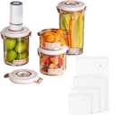 Vacuum Container,Vacuum Seal Containers,4pcs Airtight Food Storage Containers with Lids,4pcs Food Vacuum Bags/ 1pc Automatic Pump, Marinade and Keep Food Fresh with Time Dial, BPA Free(Circular)