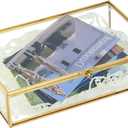 HighFree Gold Glass Photo Box - Vintage Photo Storage Organizer - Keepsake Display Box - Clear Jewelry Glass Box - Home Decor Box for Trinket Rings Bracelet (X-Medium)