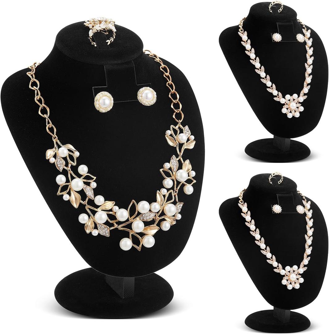 Youyole 3 Pcs Black Velvet Jewelry Display Necklace Earrings Ring Display Stand Jewelry Bust/mannequin for Vendors Selling and Shows