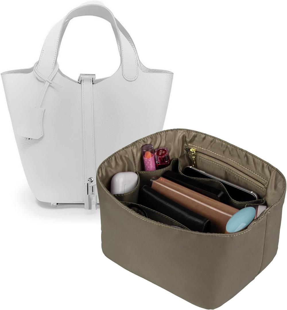 Vercord Handbag Purse Organizer Insert Tote Bag Shaper for Picotin 18/22 with Zipper Pocket Grey Small