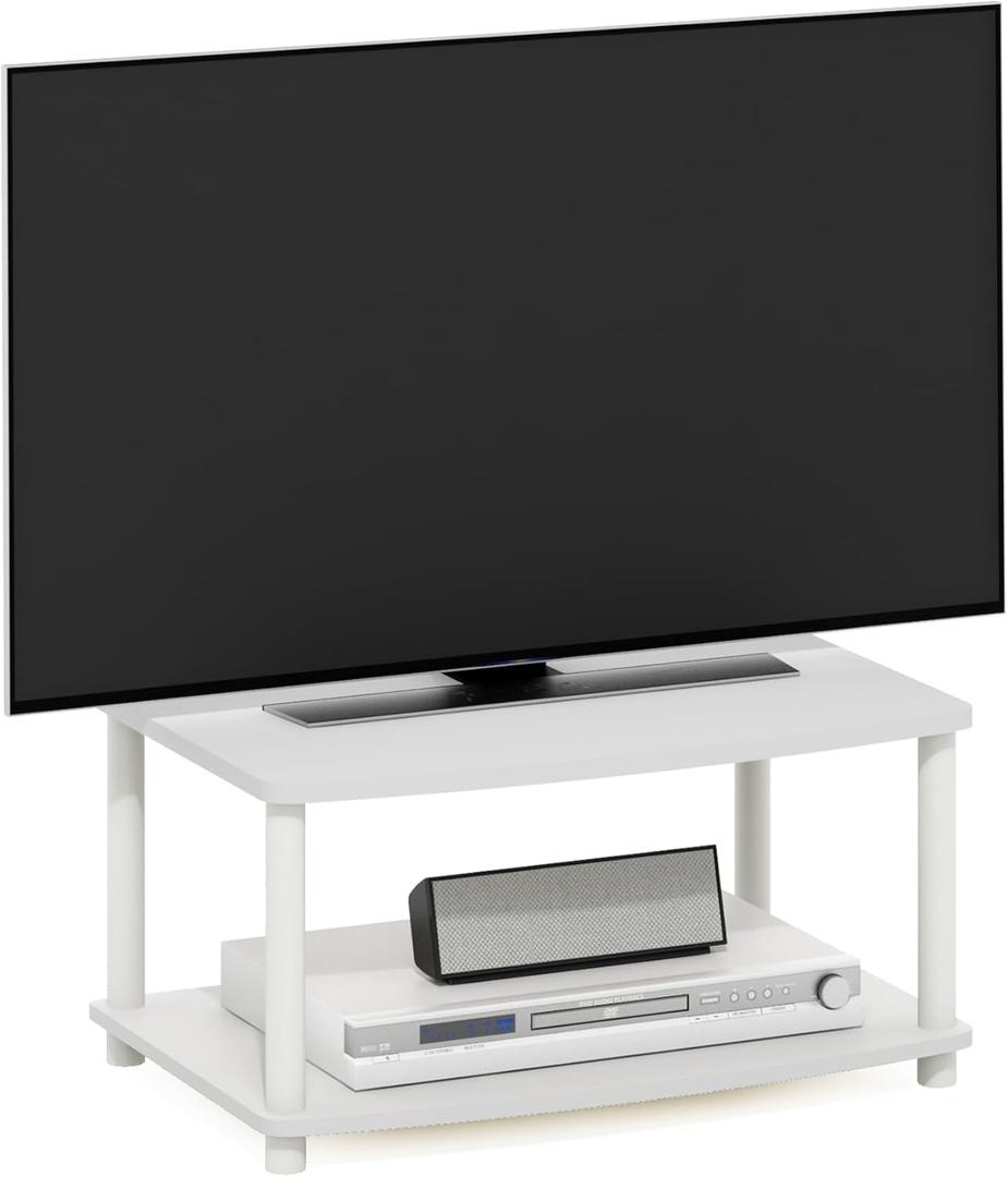 Furinno Turn-N-Tube TV Riser Stand, 2-Tier Small Elevated No Tools TV Stand, TV Console for TV up to 32 inch, 15.8 x 23.8 x 11, for Living Room, Bedroom, White