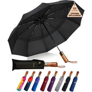 SIEPASA 54Inch Windproof Golf Umbrella - Automatic Open/ Close, Real Wood Handle - Large Folding Travel Umbrella for Wind, Rain & Sun Protection.(Black, 54")
