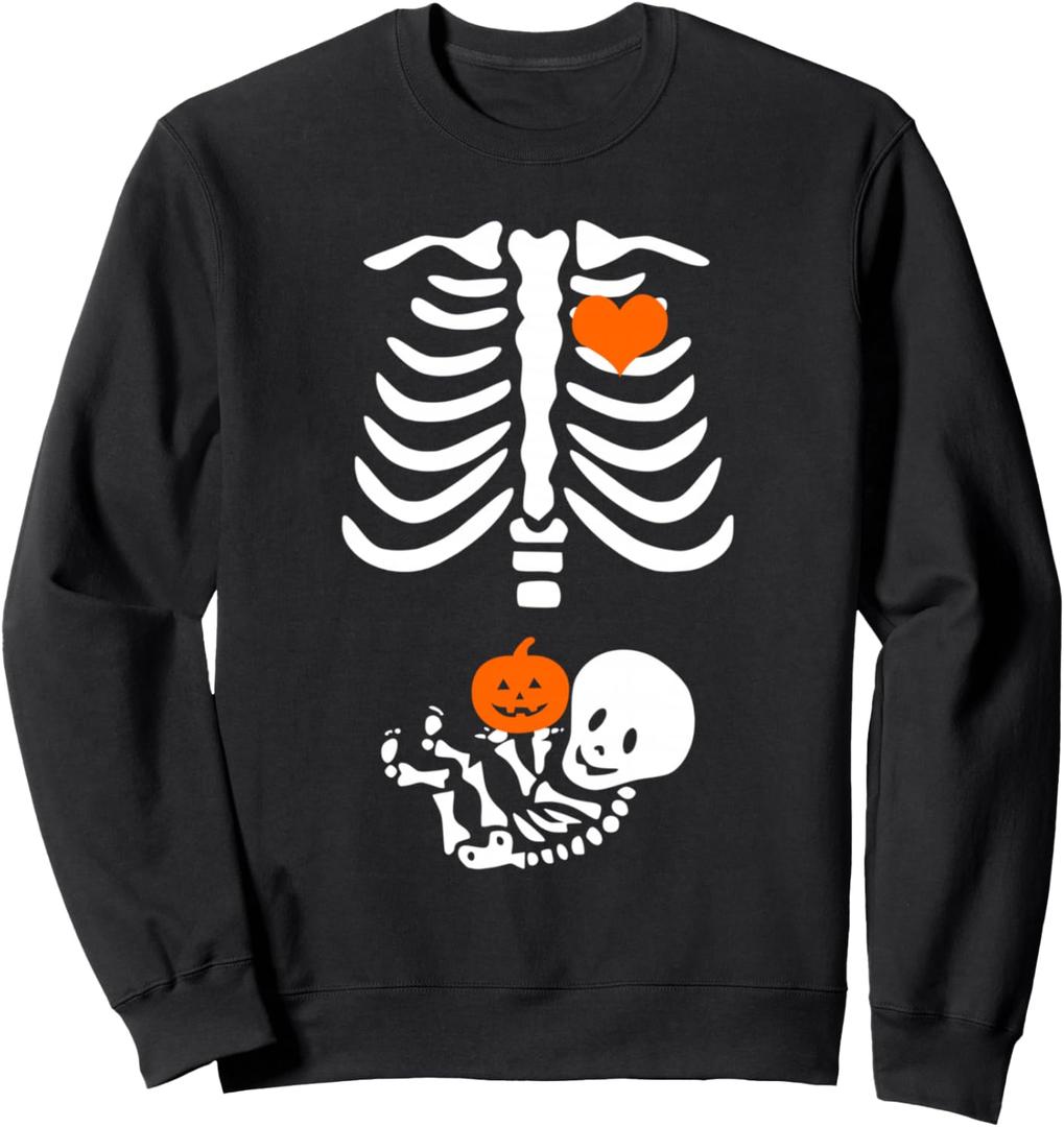 Halloween Skeleton Baby Rib Cage Maternity Pregnant Pumpkin Sweatshirt XL