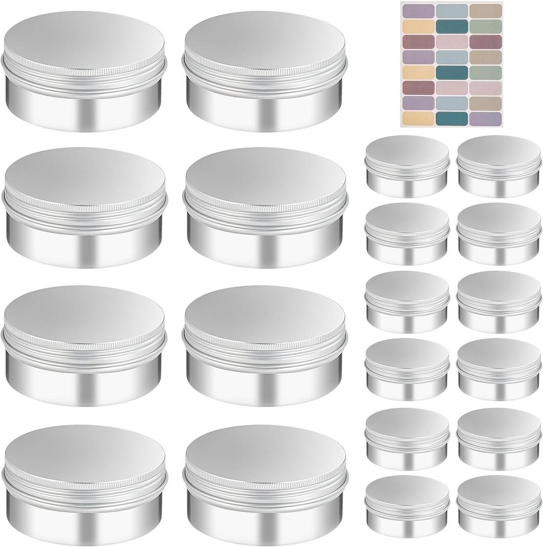 6 oz Tins with Lids 24 Pack Salve Tins 6 oz Aluminum Jar 180 ML Metal Container with Lid Salve Containers with Labels for Spices, Candies, Lip Balm, Salves (Silver)