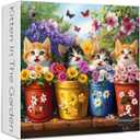 PICKFORU Cat Puzzles for Adults 1000 Pieces, Colorful Animals Jigsaw Puzzles Kitten Butterfly, Difficult Flower Plant Puzzle as Home Decor
