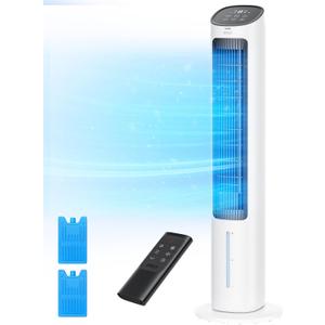 Dreo Evaporative Air Cooler, 40 Cooling Fans that Blow Cold Air, 80 Oscillating, Removable Water Tank, Ice Packs, Remote Control, 4 Speeds, 7H Timer, Swamp Cooler for Bedroom, White