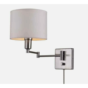 Globe Electric Bernard 1-Light Brushed Steel & White Plug-In Or Hardwire Wall Sconce Fixture