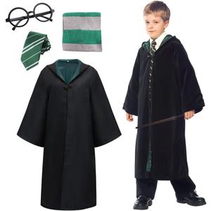 Wizard Costume Children, Magician Robe, Wizard Cape Costume Set for Children Adults, with Tie, Scarf and Glasses, Unisex Uniform College Costume for Carnival, Halloween Magician Cosplay
, Size 2XL