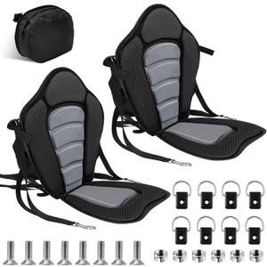 Lewtemi 2 Pack Kayak Seats with Back Support Adjustable Sit on Top Padded Boat Seat with Detachable Storage Bag and 8 Fixed D Ring and Screws (Black Gray)