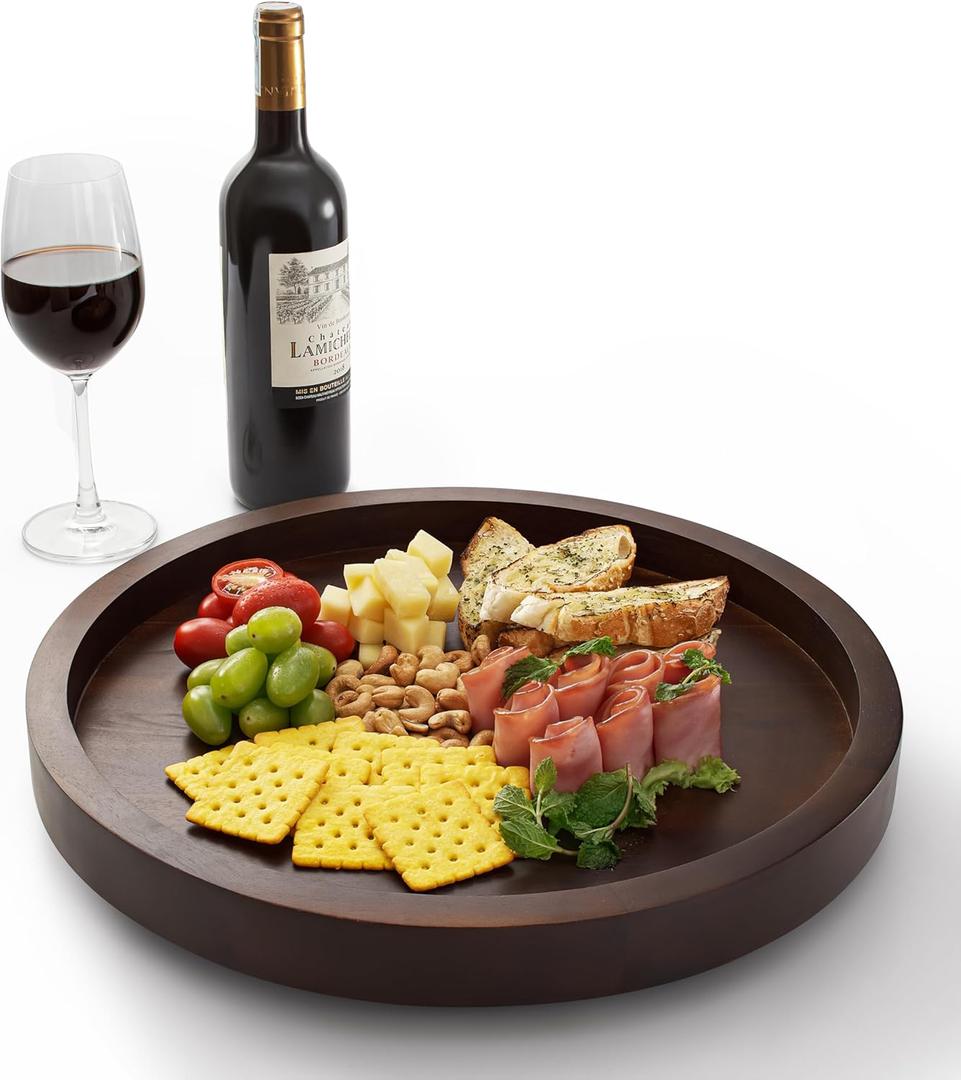 16" Acacia Lazy Susan Turntable for Table - Wooden Charcuterie Boards Cheese Board - Extra Large Lazy Susan Organizer - Kitchen Turntable for Cabinet, Pantry (16 Inch, Walnut)