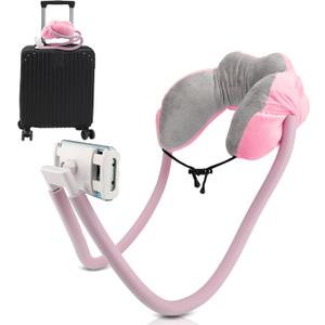 Neck U Pillow Phone Holder, 360 Rotate Gooseneck Phone Stand with Clip, Suitable for 5-8 inches Phones and Tablets (Roseate)