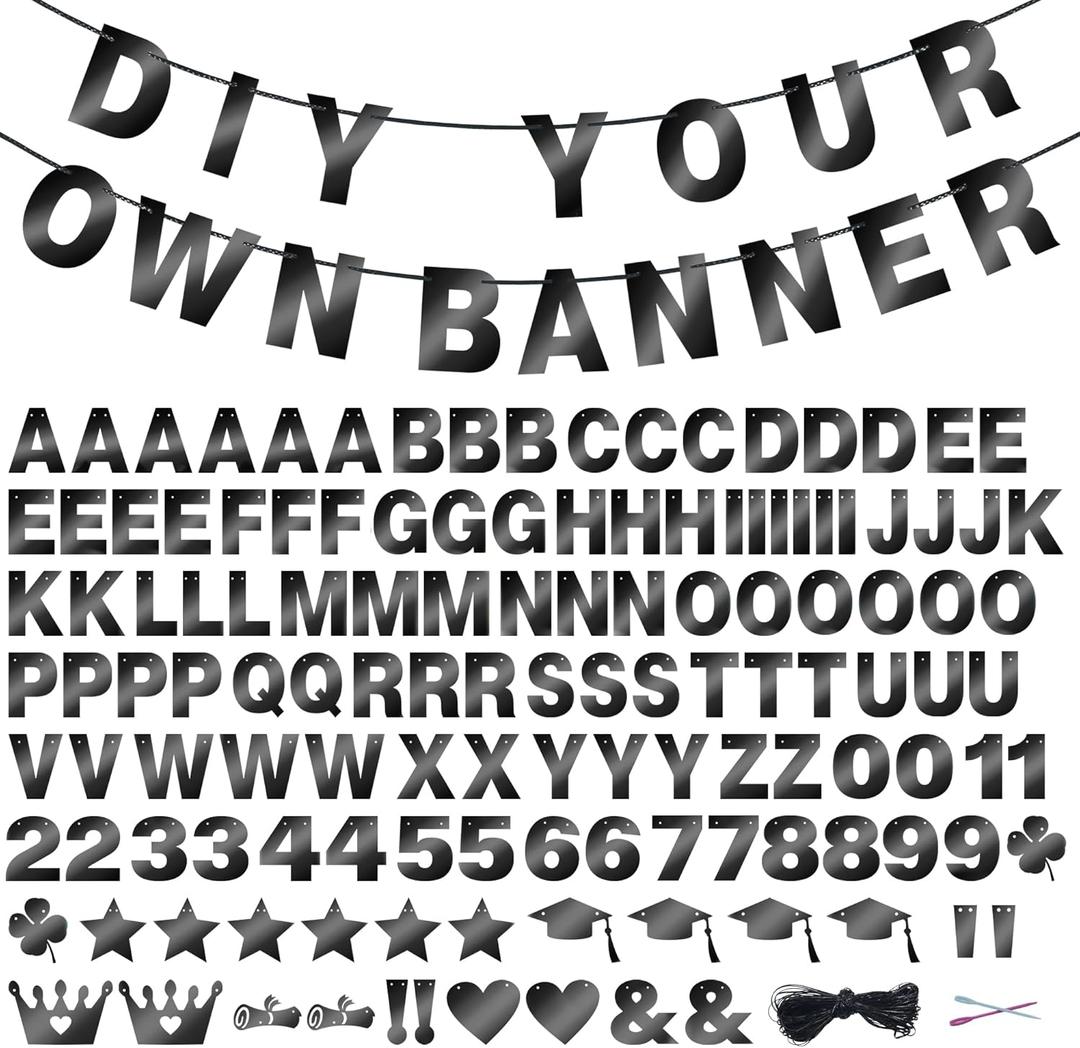 131 PCS Custom Banner DIY Letter Banners Personalized Banner for Birthday Congratulations Wedding Party Banners Black 5-inch