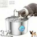 Cat Water Fountain Stainless Steel, 3.2L/108oz Quiet Water Fountains for Cats Indoor, Water Level Window, Quadruple Filtration Pet Water Fountain for Cats/Puppy (10 Filter 6 Filter Cotton)