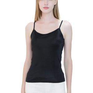 METWAY Womens Silk Camisole/Spaghetti Strap Mulberry Silk Cami Tops/Stretchable Real Knit Silk Tank Undershirt for Layerling (Black) XS