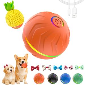 2026 T01 Interactive Dog Toys Dog Ball, Automatic Rolling and Bouncing Moving Dog Toy, Durable and USB Rechargeable, Fun Smart Toy for Puppy, Small, Medium and Large Dogs, Dog Toys to Keep Them Busy (Orange)
