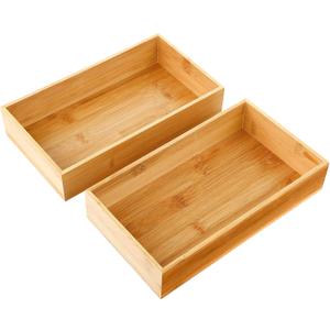 CHENGU 2 Pcs Bamboo Bathroom Trays Small Vanity Tray for Toilet Tank and Bathroom Counter Top, Wood Napkin Holder Tray Organizer for Soap Dispenser Perfume Home Kitchen Decor, 9.8 x 5.5 Inch