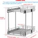 DINDON 2 Tier Pull Out Cabinet Organizer (11"W X 21"D), Double Tier Wire Basket Slide Out Shelf Storage for Kitchen Base Cabinet Organization for Kitchen, Pantry, Bathroom, Chrome