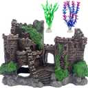 Aquarium Resin Castle Decoration,Ancient Design Fish Tank Ornaments Betta Hideout Stone Cave Accessories for Shrimp Turtle Guppy Crabs (3Pcs)